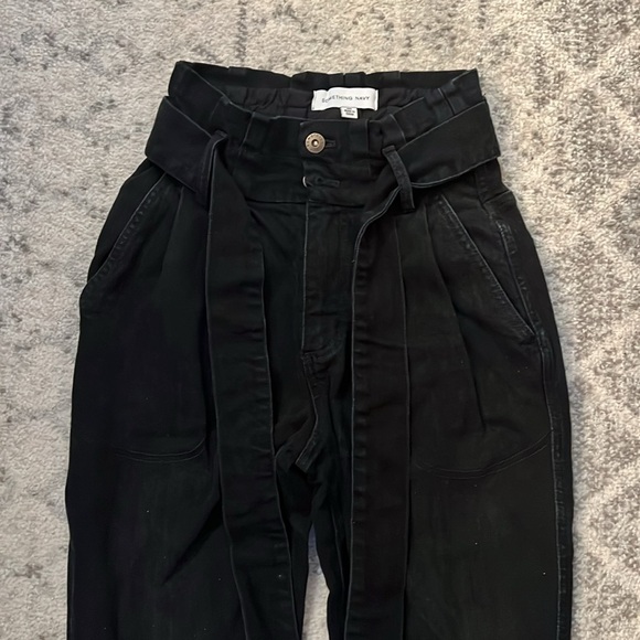 something navy black jean pants with tie belt great condition size 00 - Picture 3 of 6